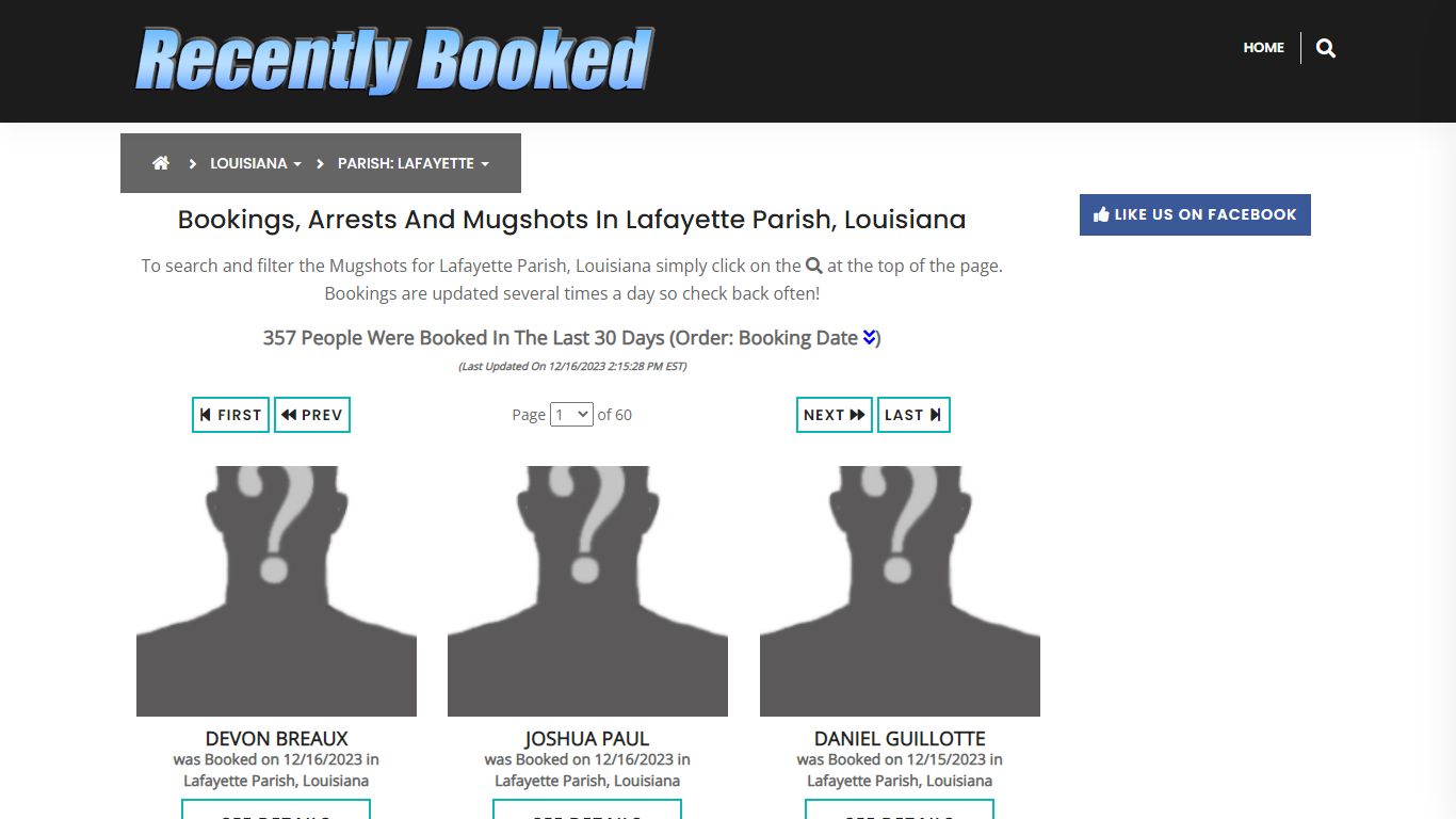 Bookings, Arrests and Mugshots in Lafayette Parish, Louisiana